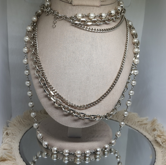Silver & Pearl Drop Necklace - Picture 2 of 2